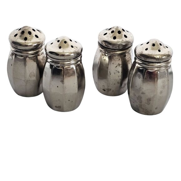 4 Silverplate Mini Salt Pepper Shakers 1.5" Baronial plate vtg rustic style - Picture 2 of 10